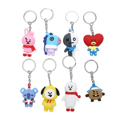 Amostra grátis entrega rápida coreia Kpop Bt21 chaveiro de borracha Anime 3D Bts chaveiro