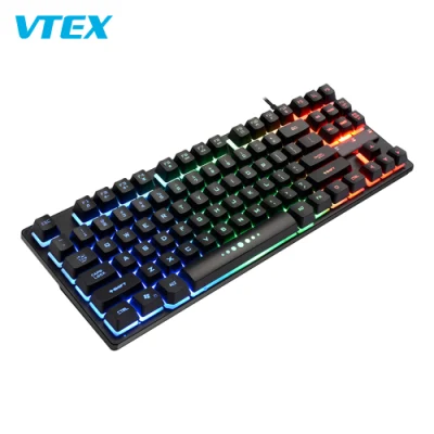 Membrana multimídia ergonômica com 87 teclas com fio à prova d'água LED RGB teclado para jogos de computador para jogadores